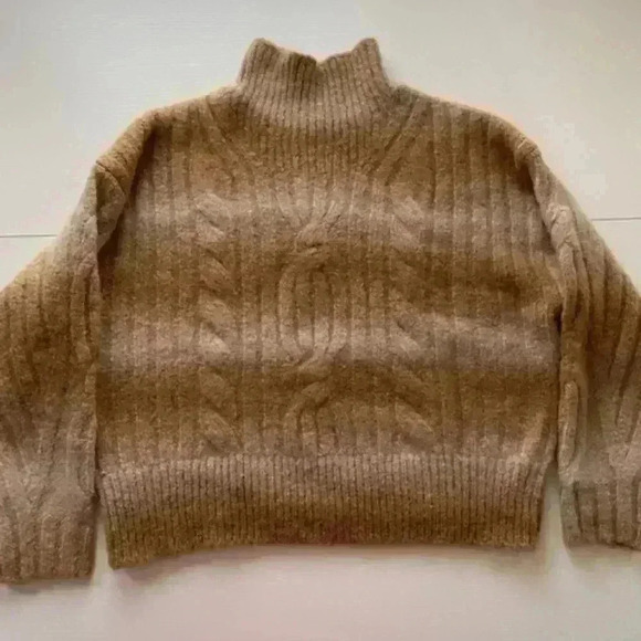 BANANA REPUBLIC Mock Neck Spacedye Cableknit Alpaca Blend Petit L/G - Picture 5 of 13